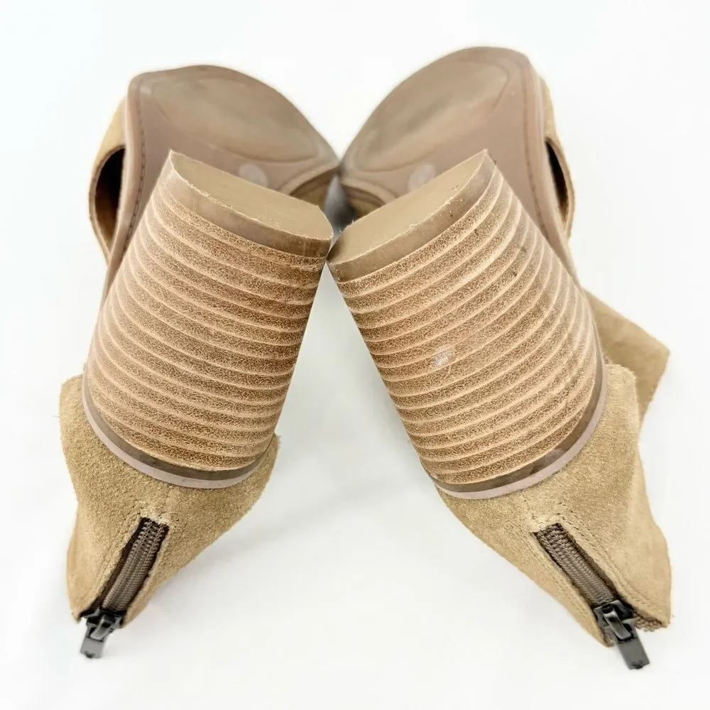 Lucky Brand KEIGHT Tan Suede Keyhole Open Toe Block Heel Ankle Sandal Bootie